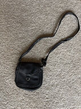 Black Leather Crossbody Saddle Bag - Minimalist Women's Shoulder Bag